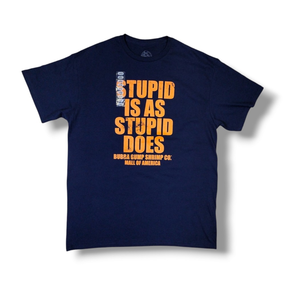 Bubba Gump Shrimp‎ Stupid Is As Stupid Does Graphic Print Blue T-Shirt Large NWT